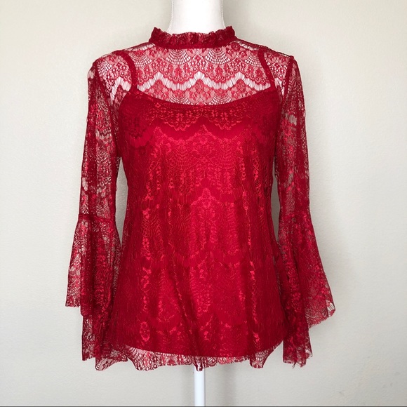 Tops - Red Bell Sleeve Lace Top